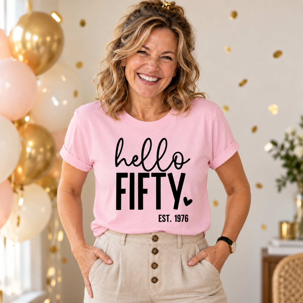 Hello Fifty 50th Birthday T-Shirt – Est. 1976