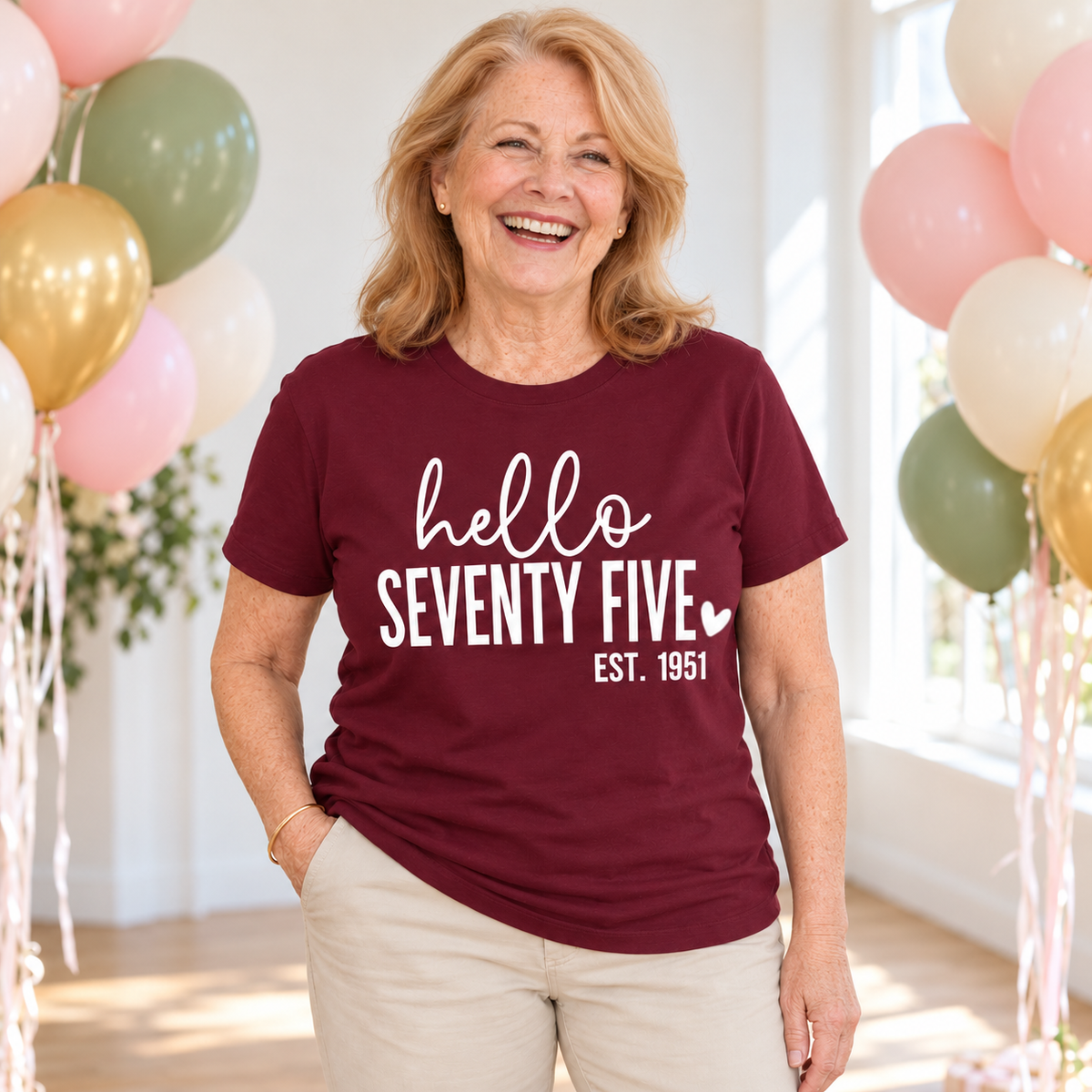 Hello Seventy-Five 75th Birthday T-Shirt – Est. 1951