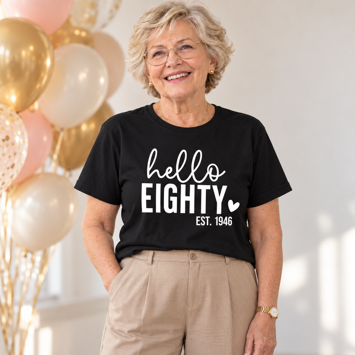 Hello Eighty 80th Birthday T-Shirt – Est. 1946