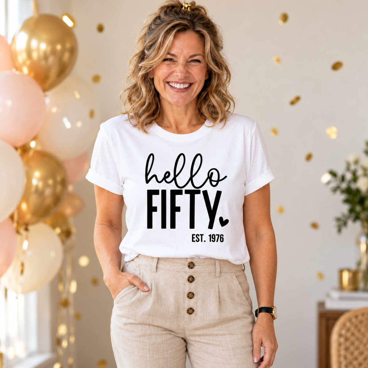 Hello Fifty 50th Birthday T-Shirt – Est. 1976