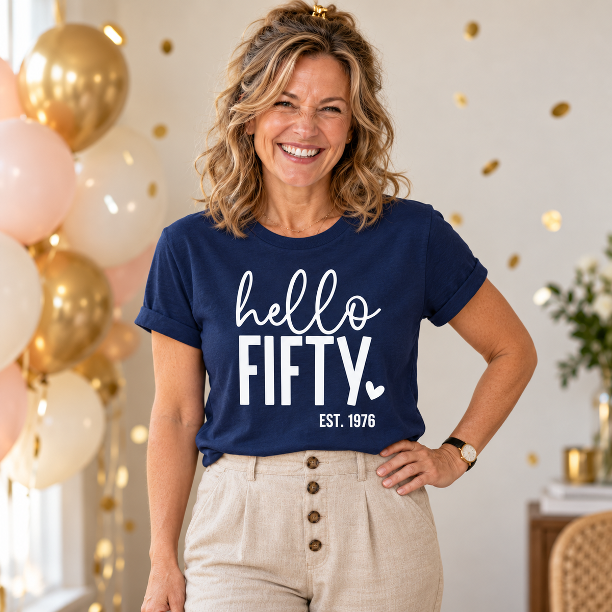 Hello Fifty 50th Birthday T-Shirt – Est. 1976