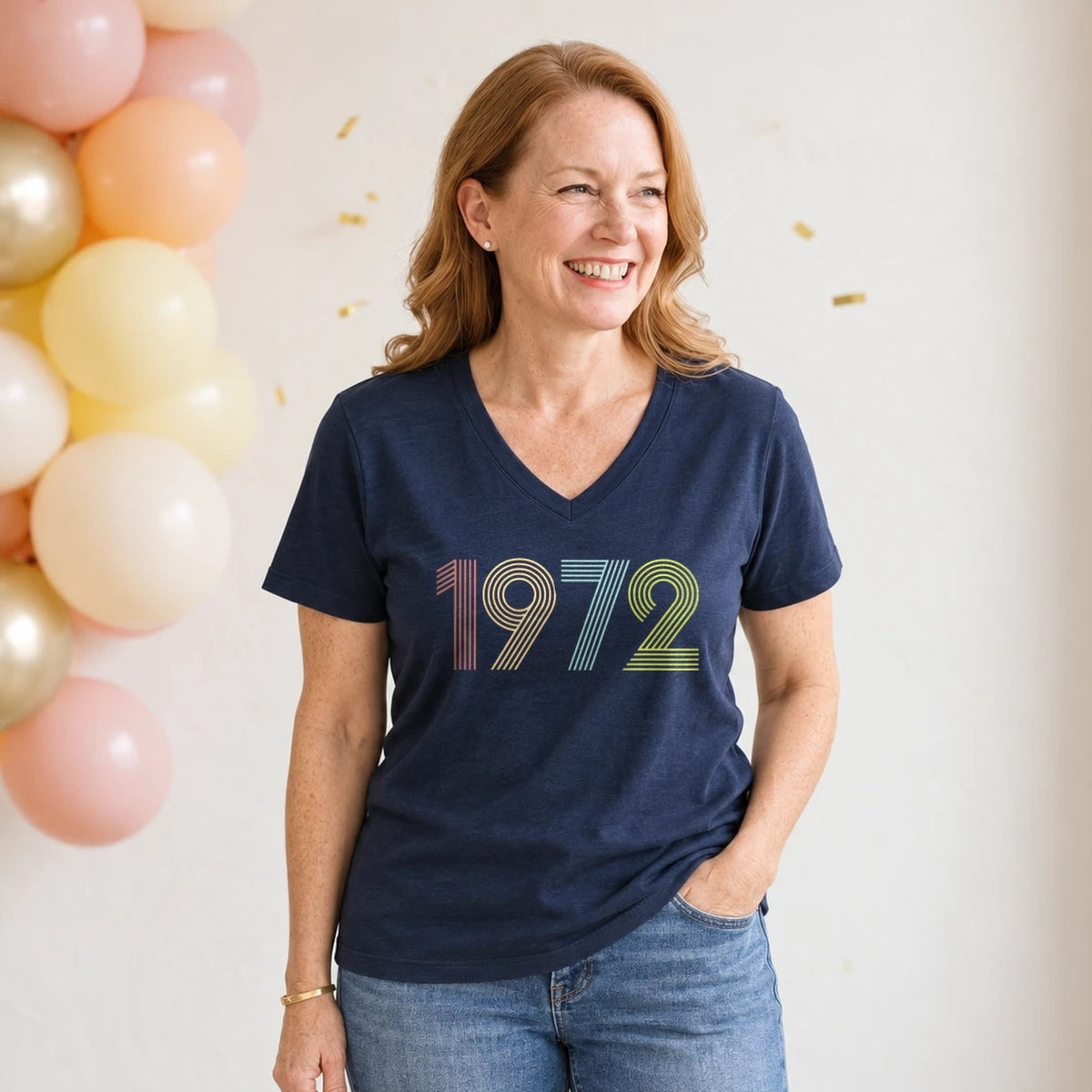 1972 Birth Year Shirt - Retro 54th Birthday T-Shirt for Women - Navy Blue V-Neck
