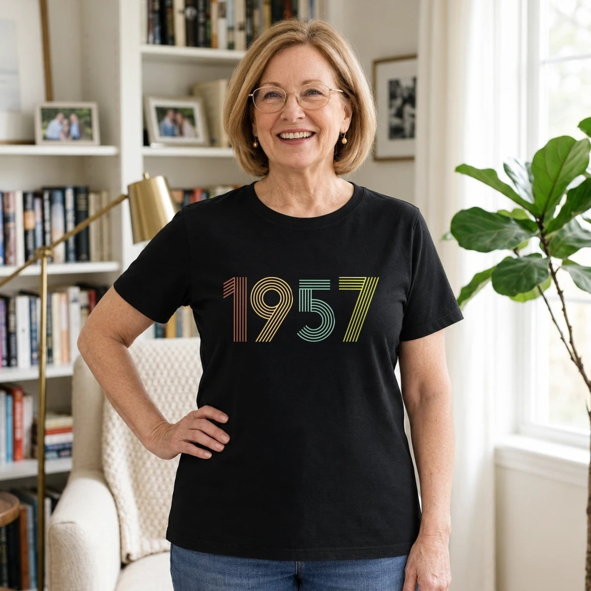 1957 Birth Year Shirt - Retro 69th Birthday T-Shirt for Women - Black Round Neck
