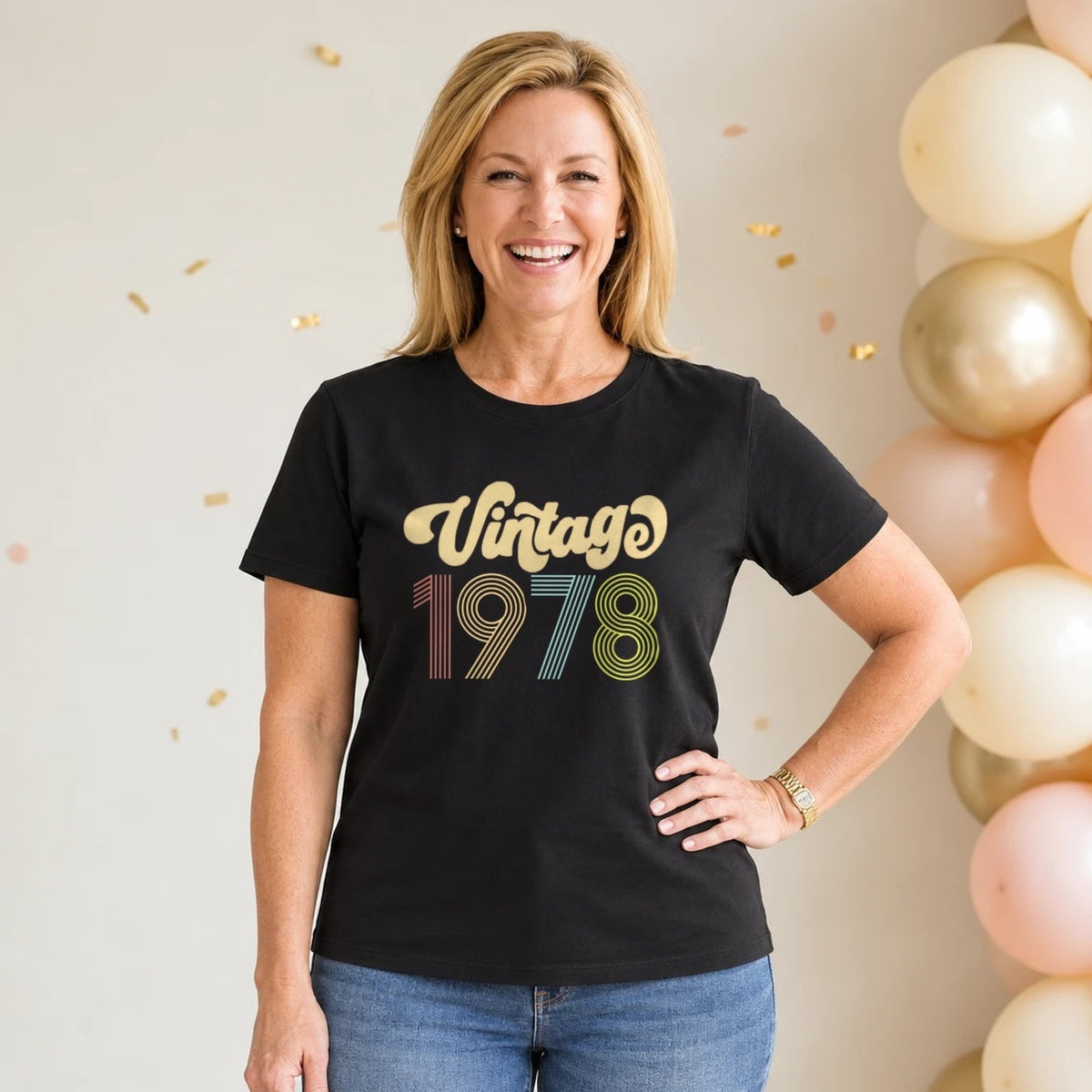 Vintage 1978 - Retro 48th Birthday T-Shirt for Women - Black Round Neck