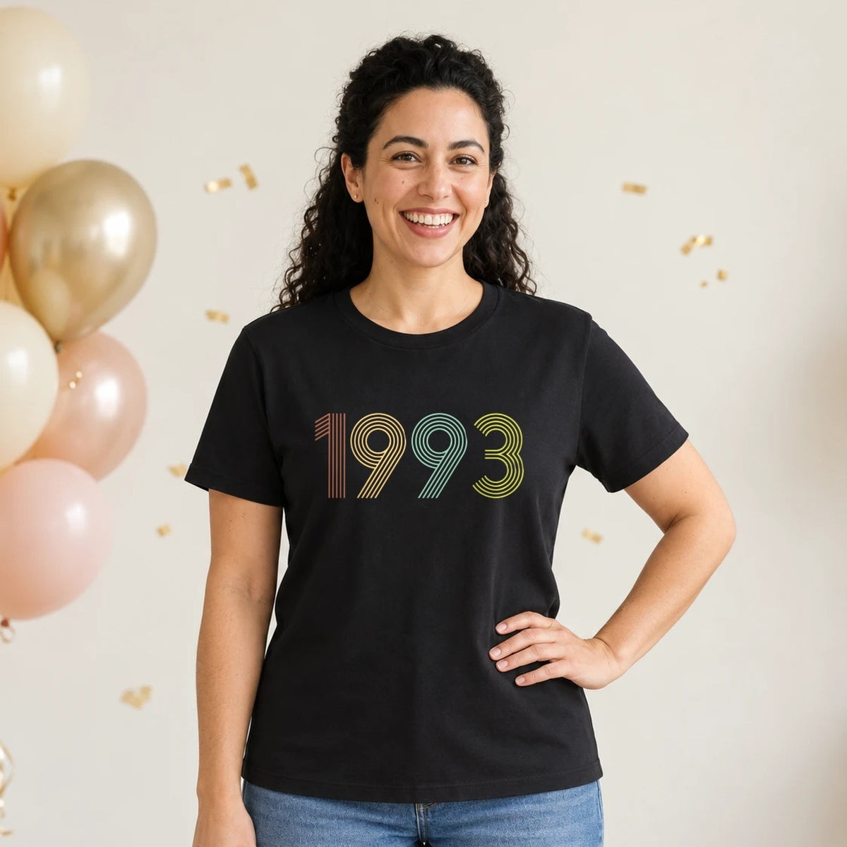 1993 Birth Year Shirt - Retro 33rd Birthday T-Shirt for Women - Black Round Neck