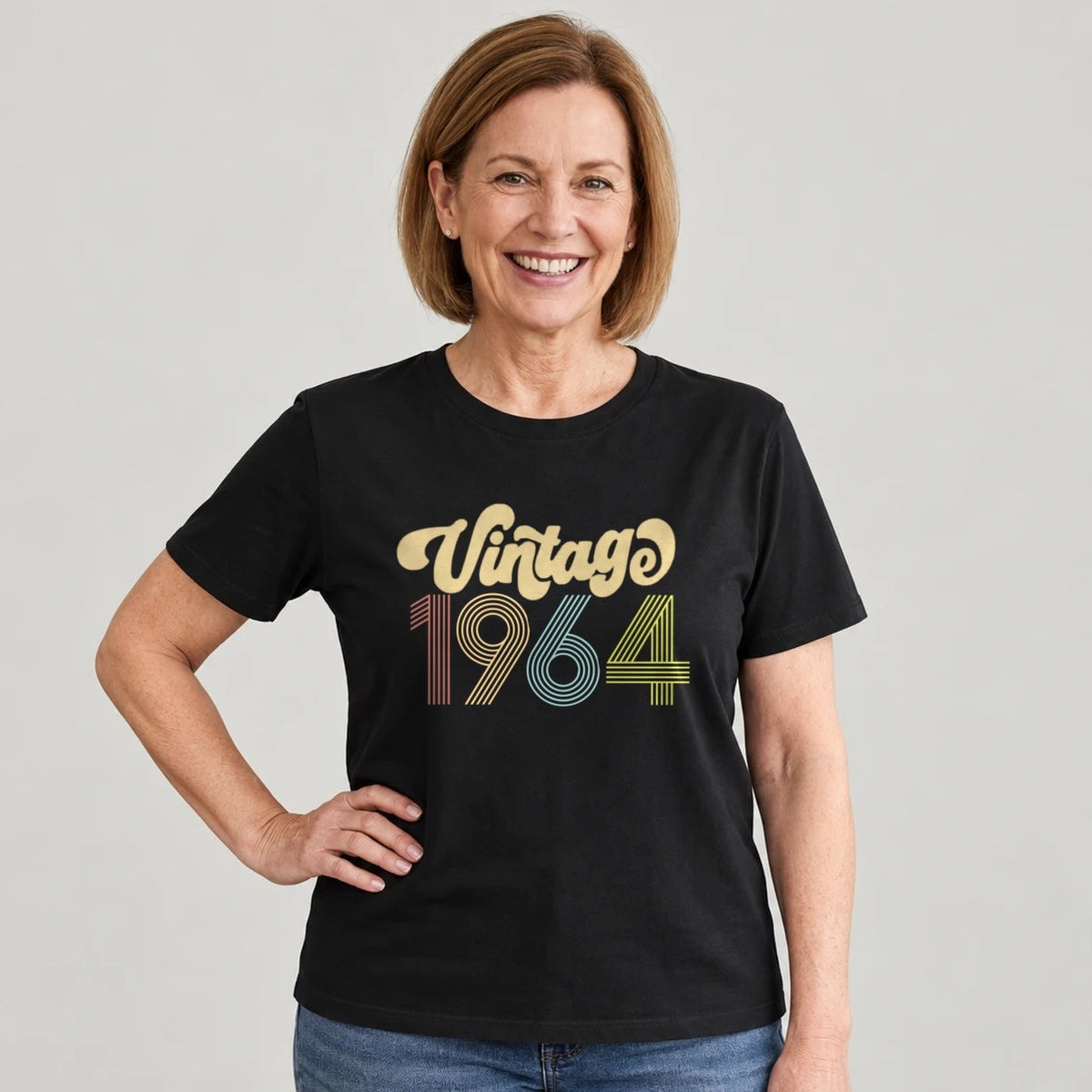 Vintage 1964 - Retro 62nd Birthday T-Shirt for Women - Black Round Neck