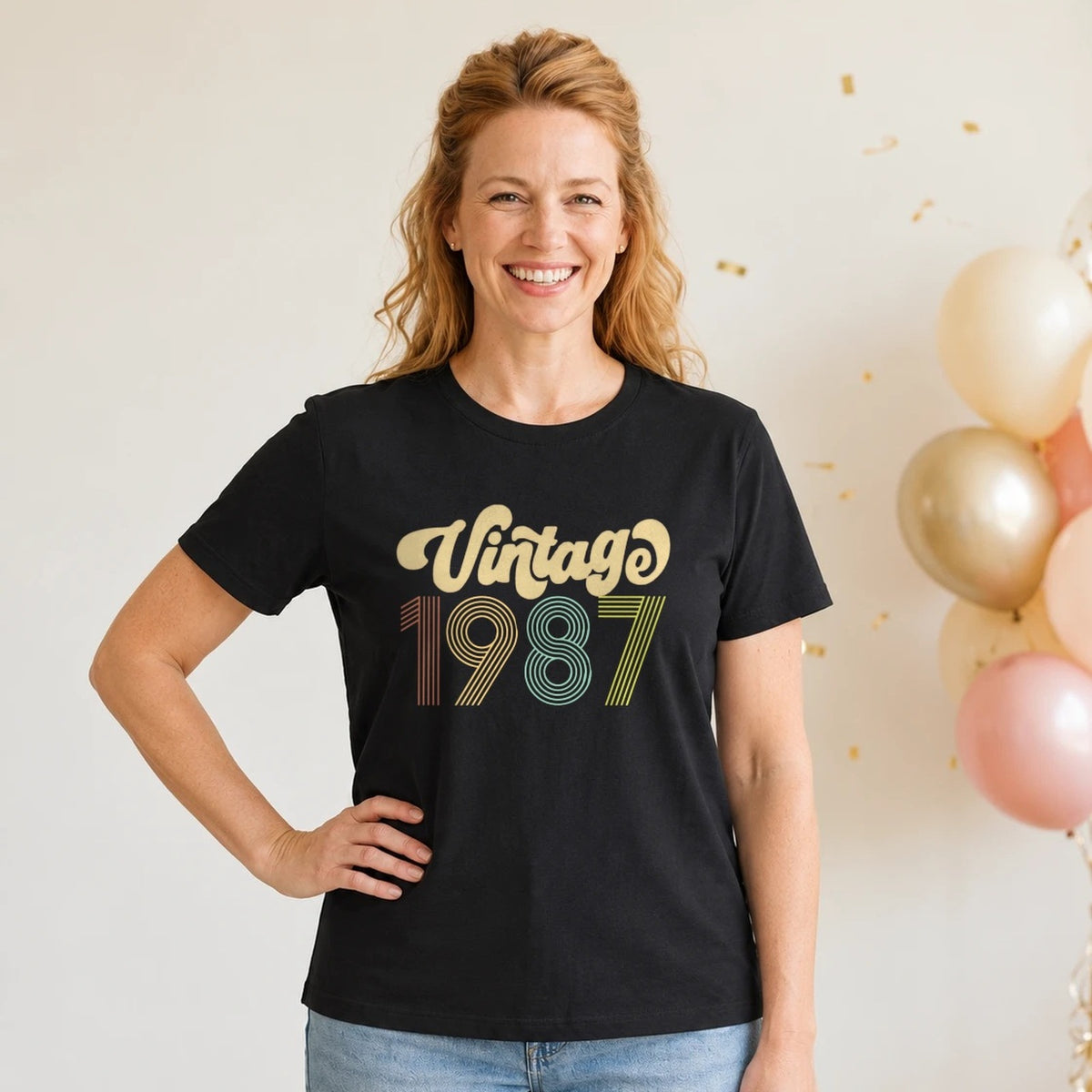 Vintage 1987 - Retro 39th Birthday T-Shirt for Women - Black Round Neck