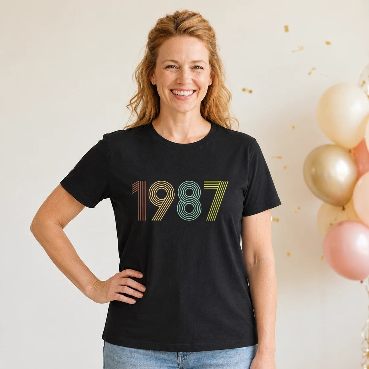 1987 Birth Year Shirt - Retro 39th Birthday T-Shirt for Women - Black Round Neck