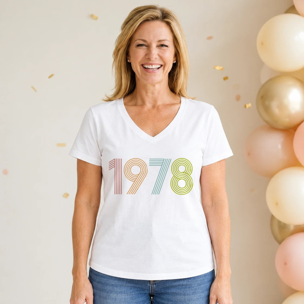 1978 Birth Year Shirt - Retro 48th Birthday T-Shirt for Women - White V-Neck