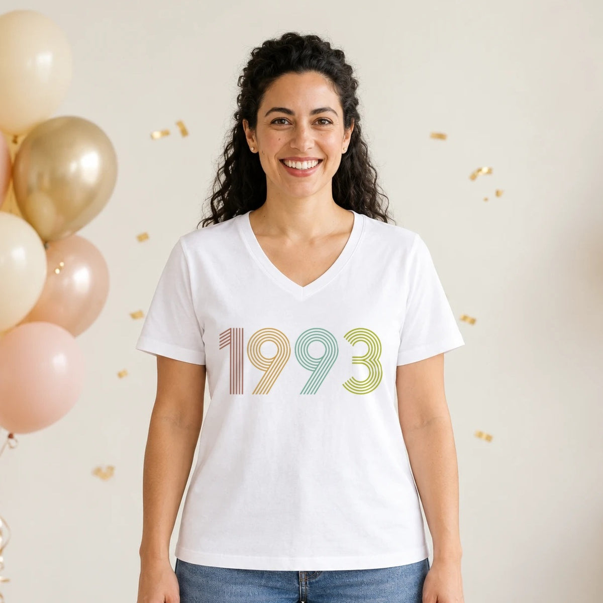 1993 Birth Year Shirt - Retro 33rd Birthday T-Shirt for Women - White V-Neck