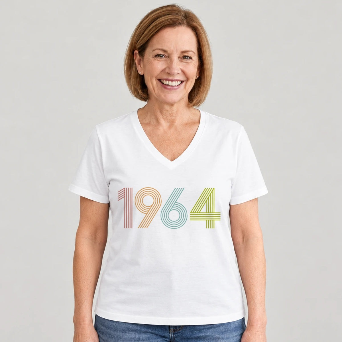 1964 Birth Year Shirt - Retro 62nd Birthday T-Shirt for Women - White V-Neck