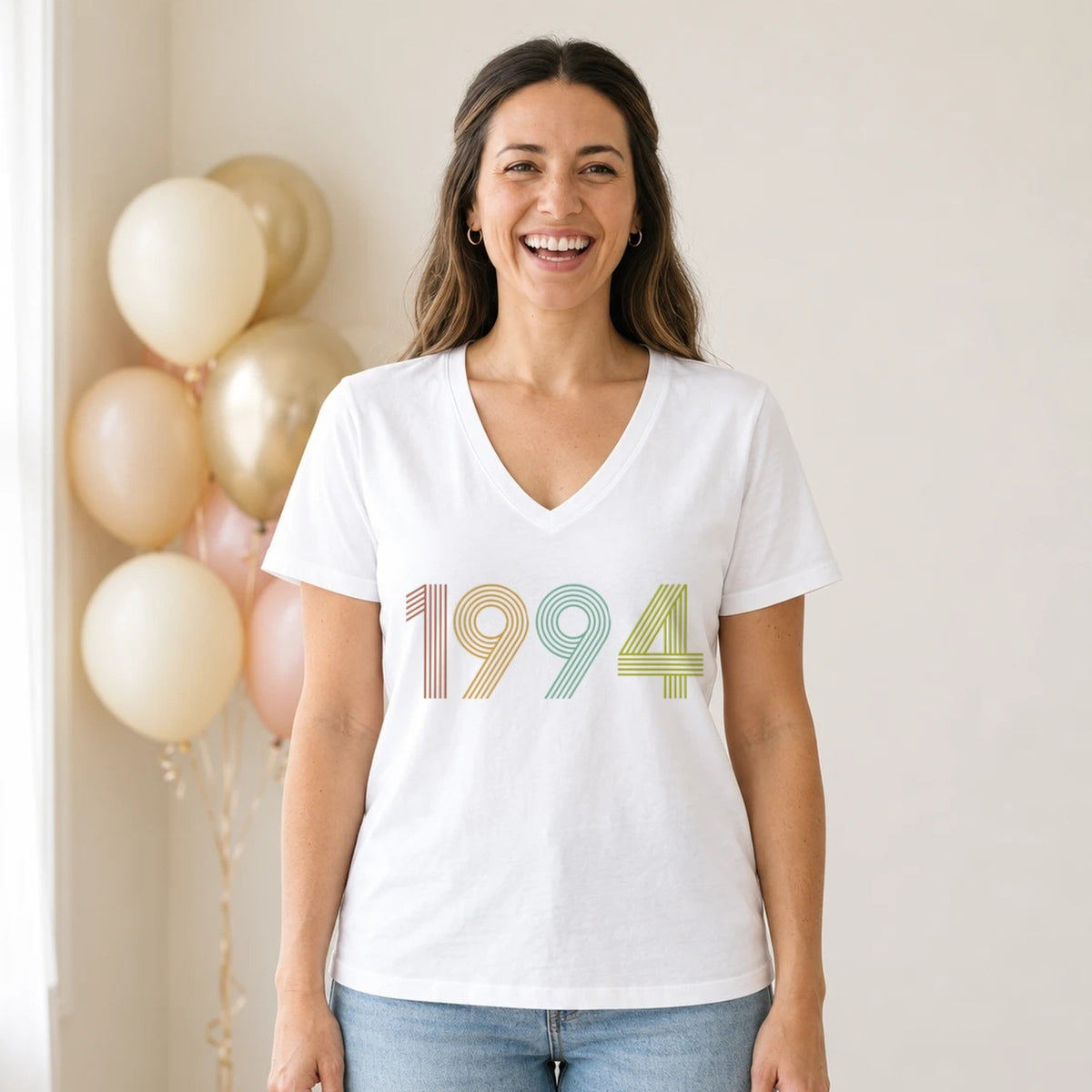 1994 Birth Year Shirt - Retro 32nd Birthday T-Shirt for Women - White V-Neck