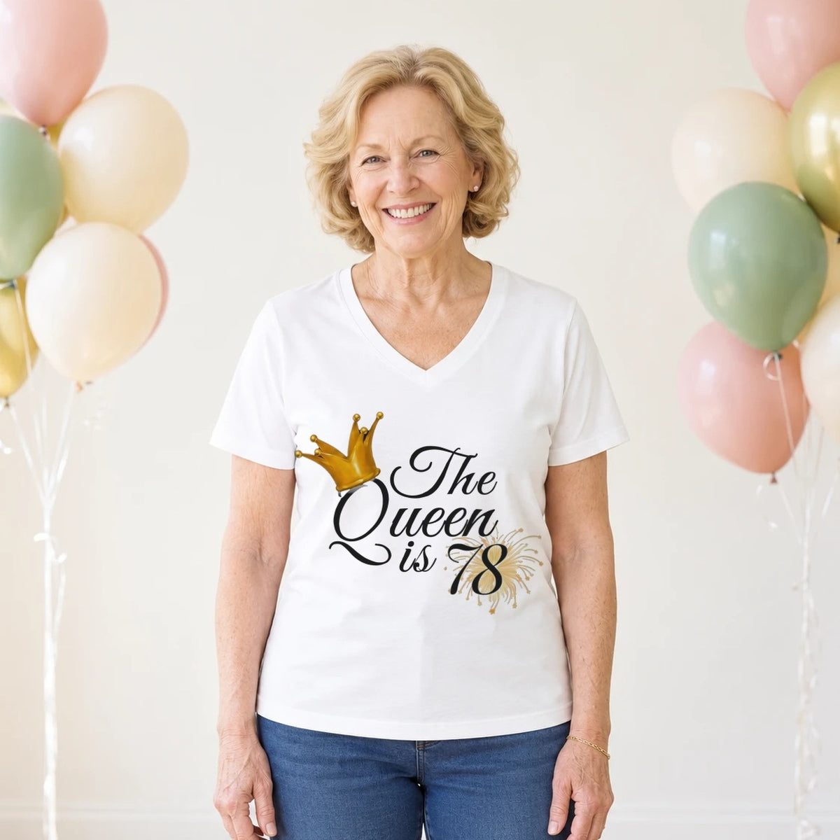 The Queen Is 78 - 78th Birthday Queen T-Shirt for Women - White V-Neck