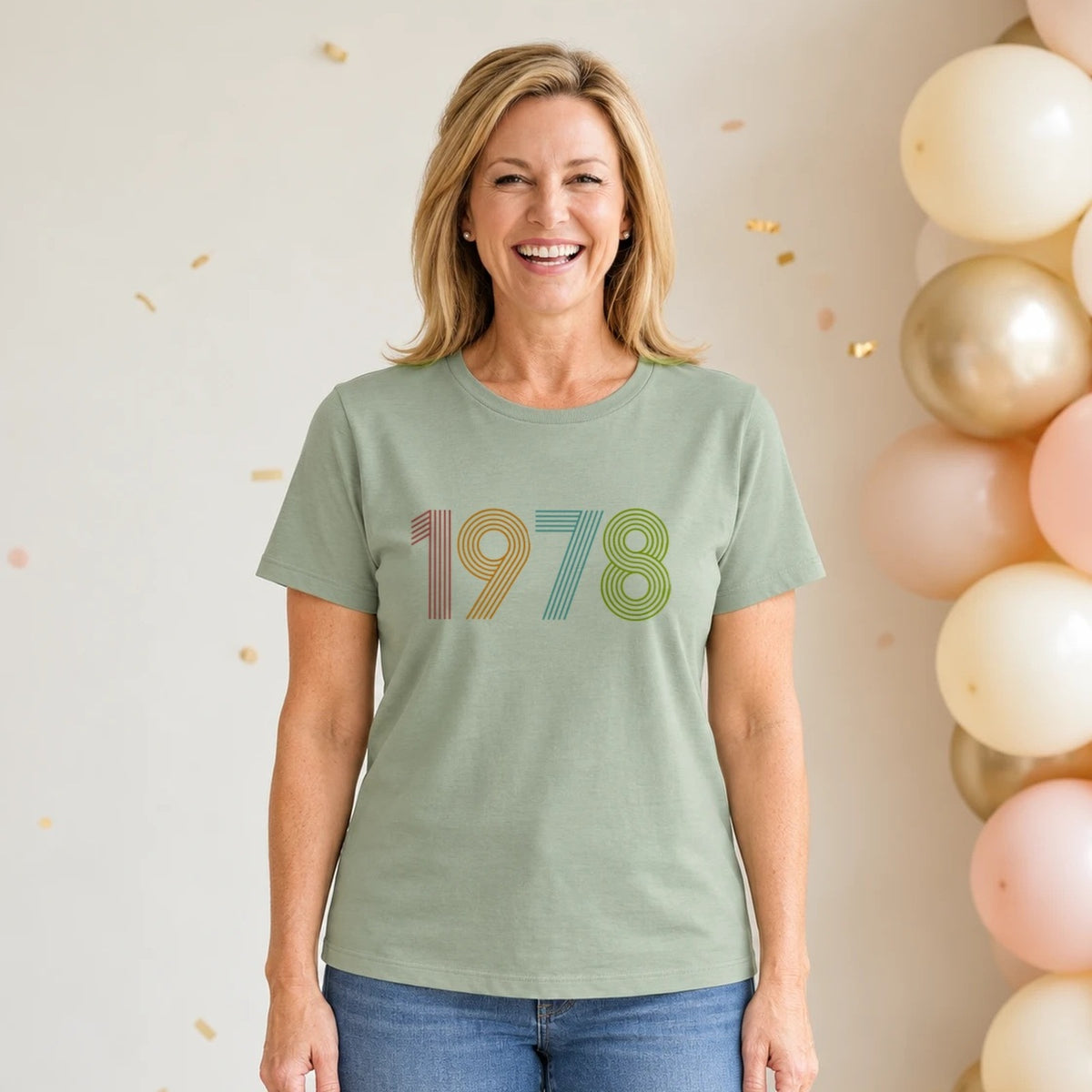 1978 Birth Year Shirt - Retro 48th Birthday T-Shirt for Women - Sage Green V-Neck