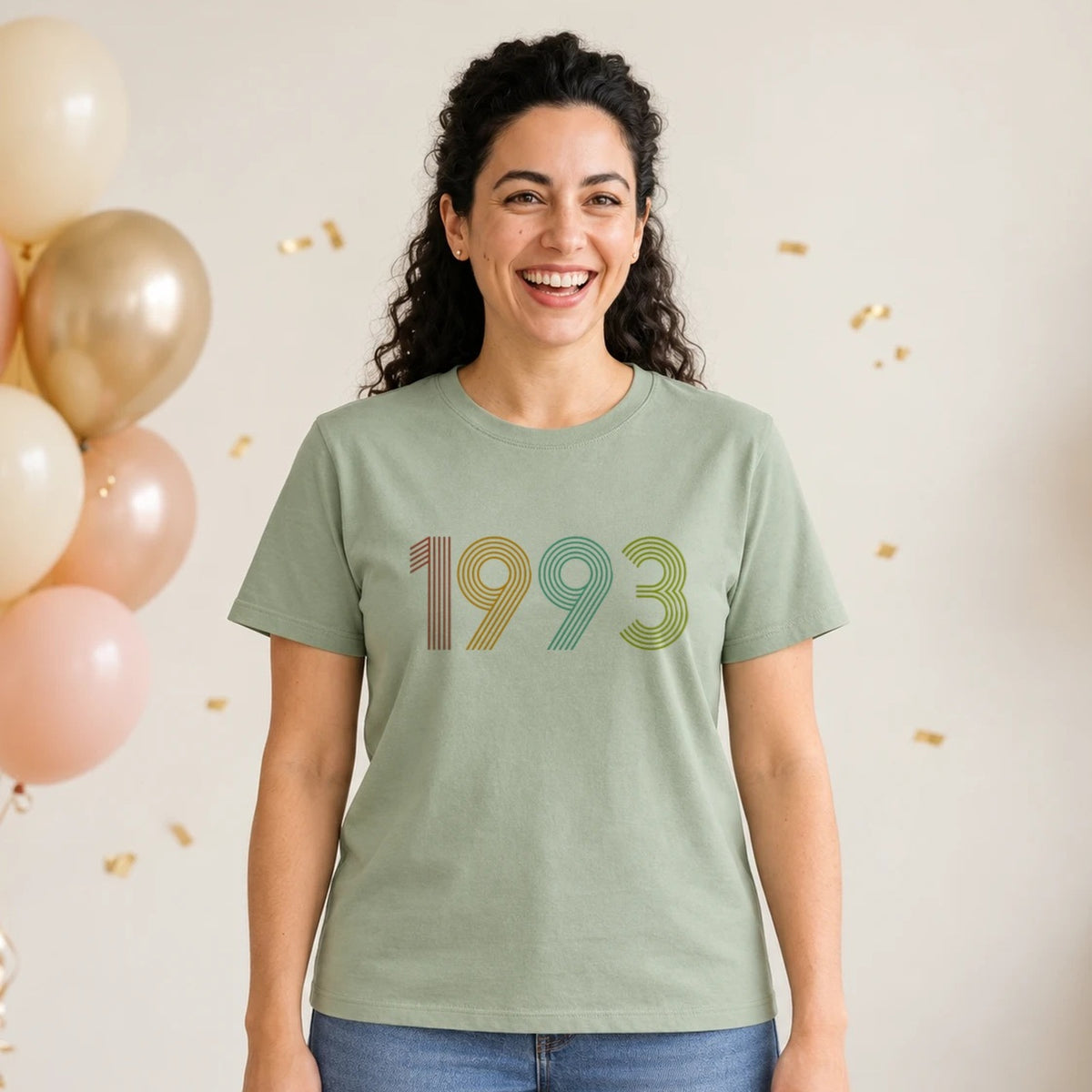 1993 Birth Year Shirt - Retro 33rd Birthday T-Shirt for Women - Sage Green V-Neck