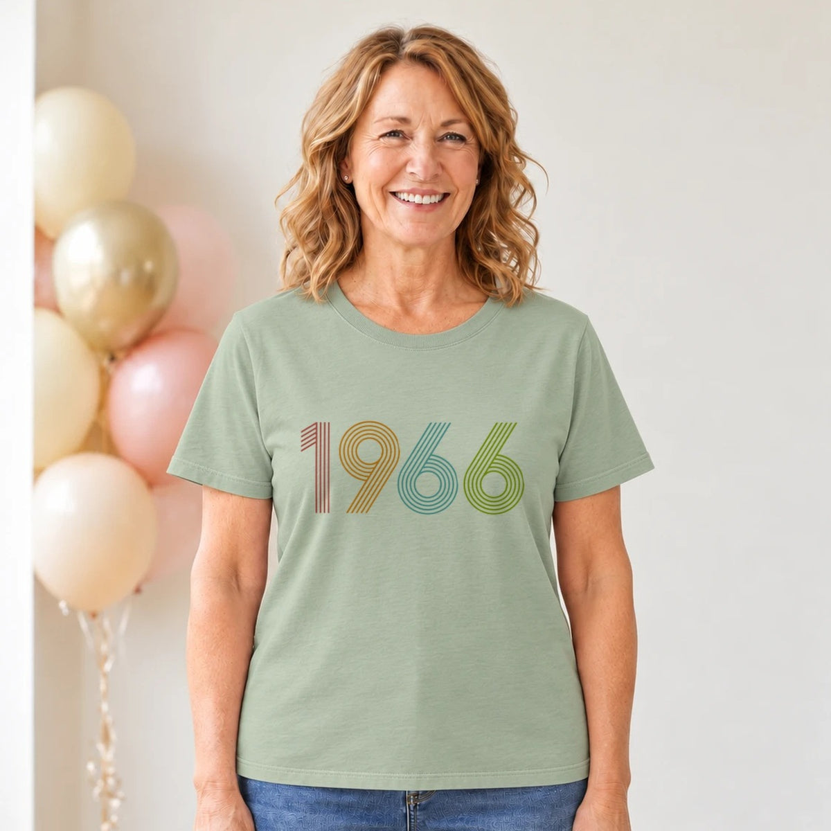 1966 Birth Year Shirt - Retro 60th Birthday T-Shirt for Women - Sage Green Round Neck