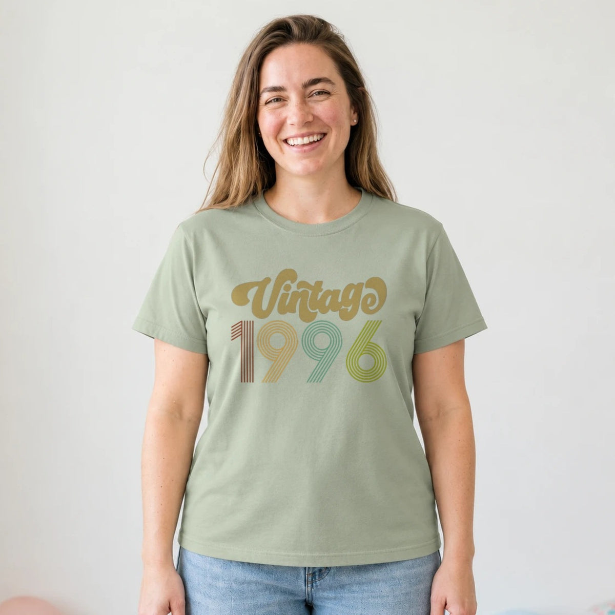 Vintage 1996 - Retro 30th Birthday T-Shirt for Women - Sage Green Round Neck