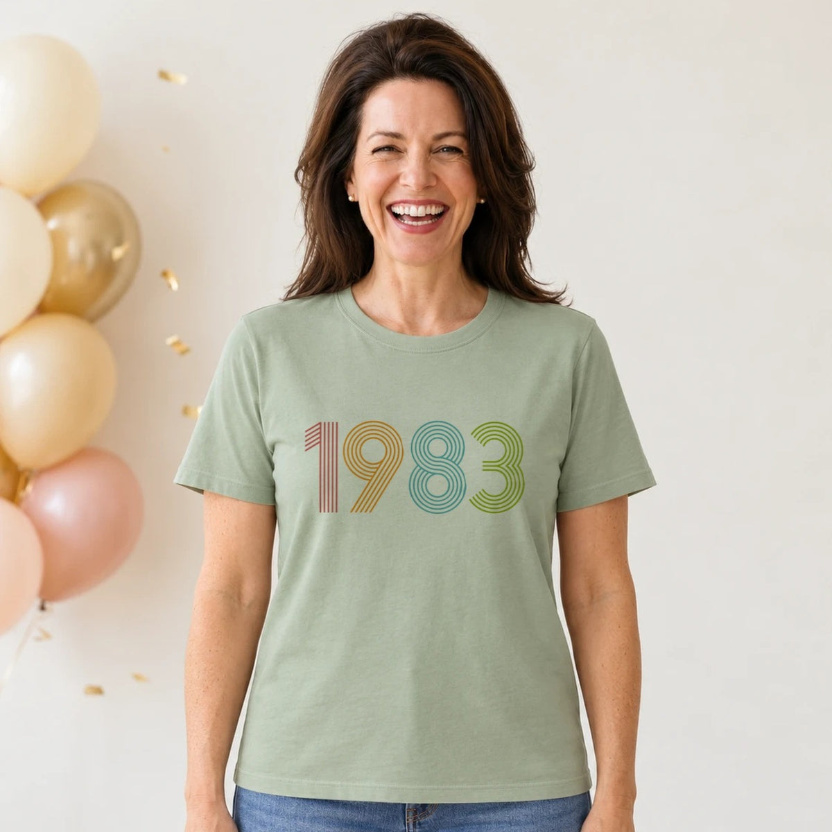 1983 Birth Year Shirt - Retro 43rd Birthday T-Shirt for Women - Sage Green V-Neck