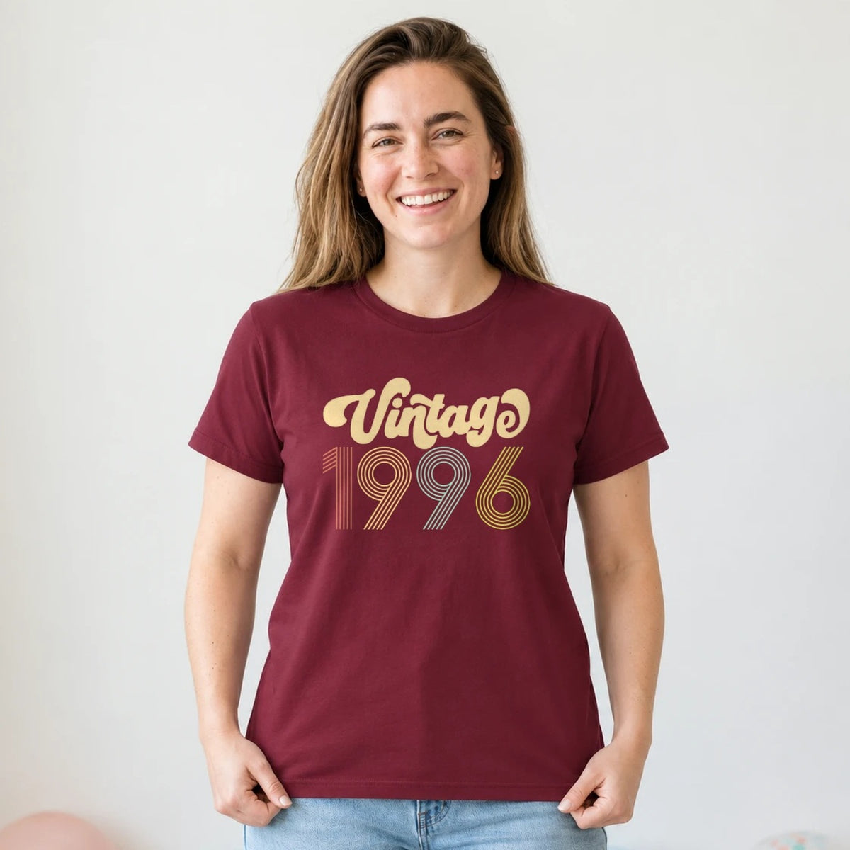 Vintage 1996 - Retro 30th Birthday T-Shirt for Women - Burgundy Round Neck