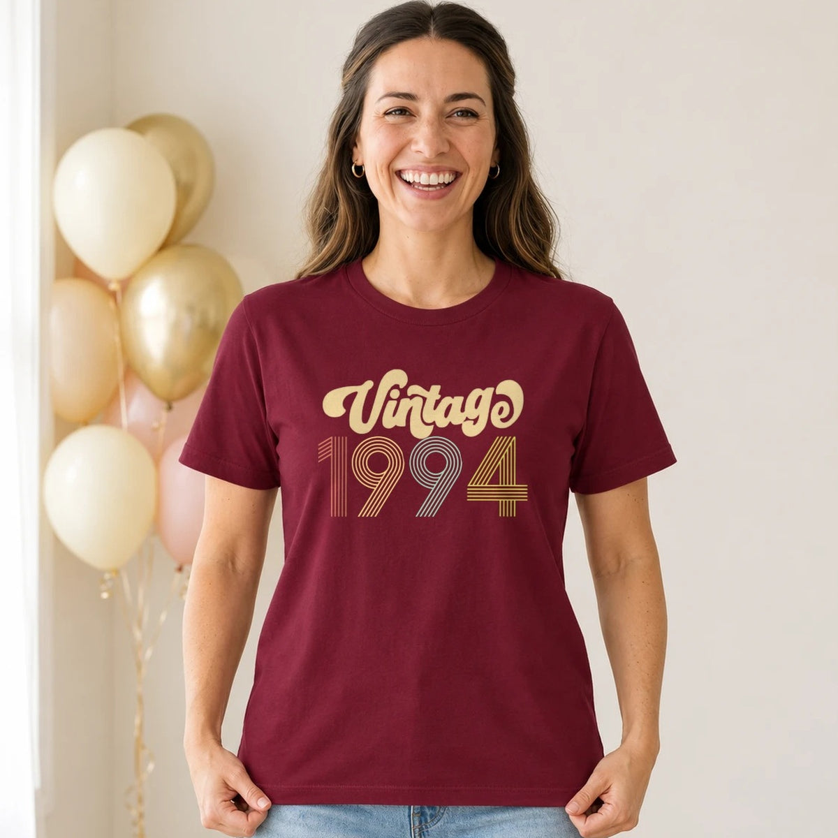 Vintage 1994 - Retro 32nd Birthday T-Shirt for Women - Burgundy Round Neck