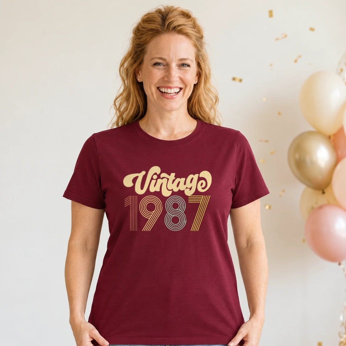 Vintage 1987 - Retro 39th Birthday T-Shirt for Women - Burgundy Round Neck