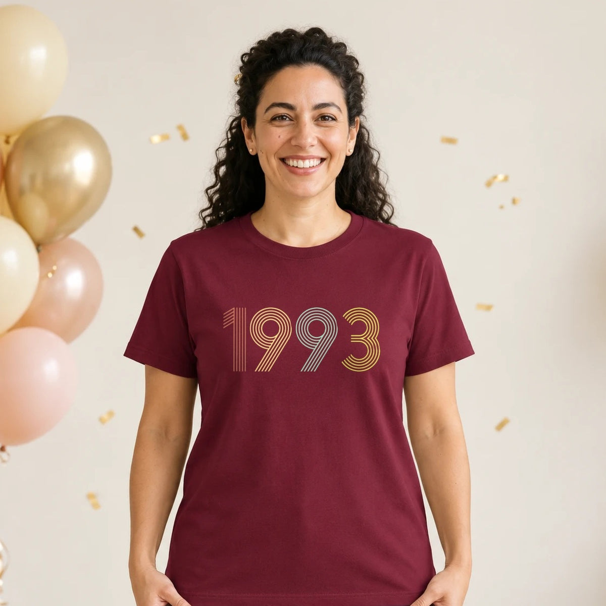 1993 Birth Year Shirt - Retro 33rd Birthday T-Shirt for Women - Burgundy Round Neck