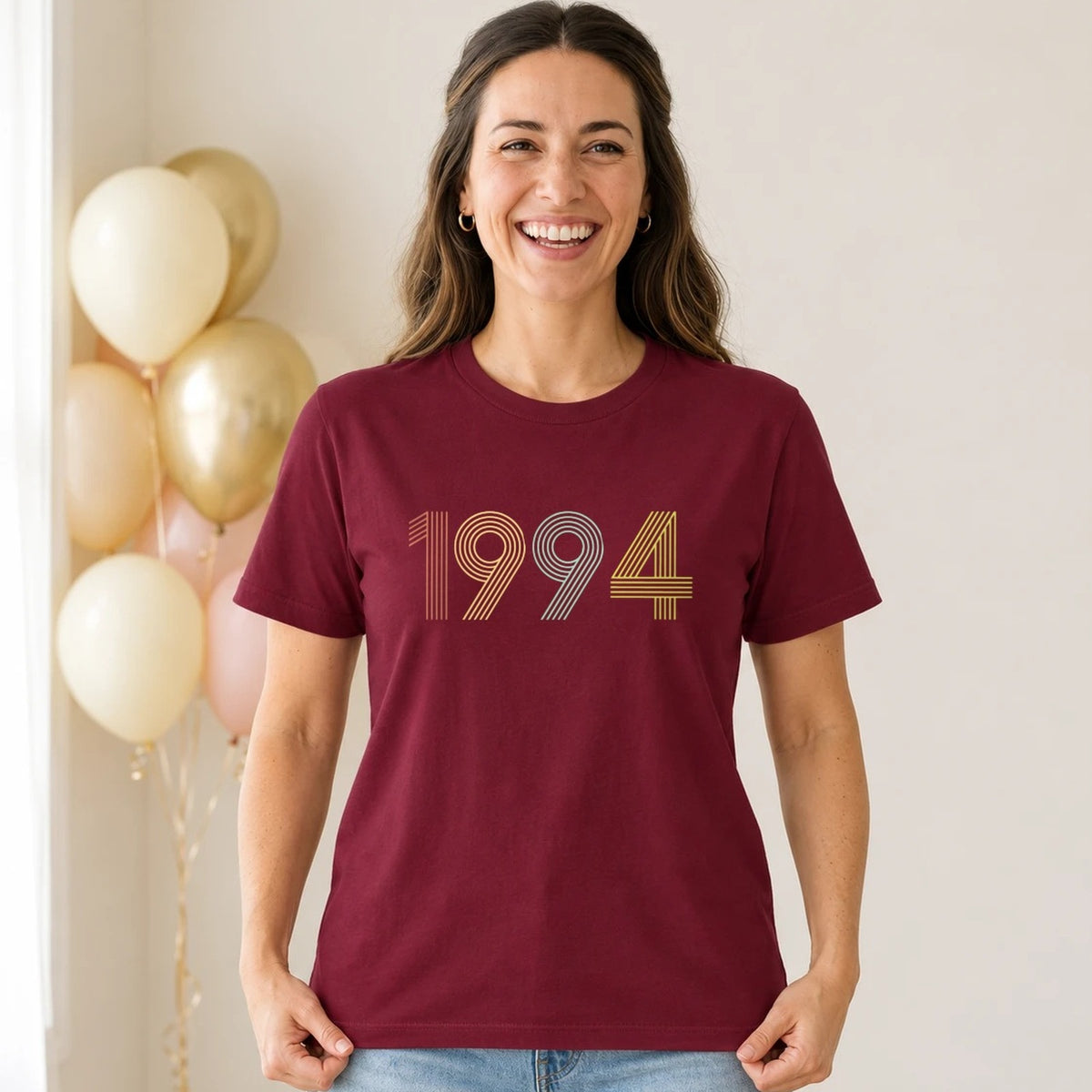1994 Birth Year Shirt - Retro 32nd Birthday T-Shirt for Women - Burgundy Round Neck