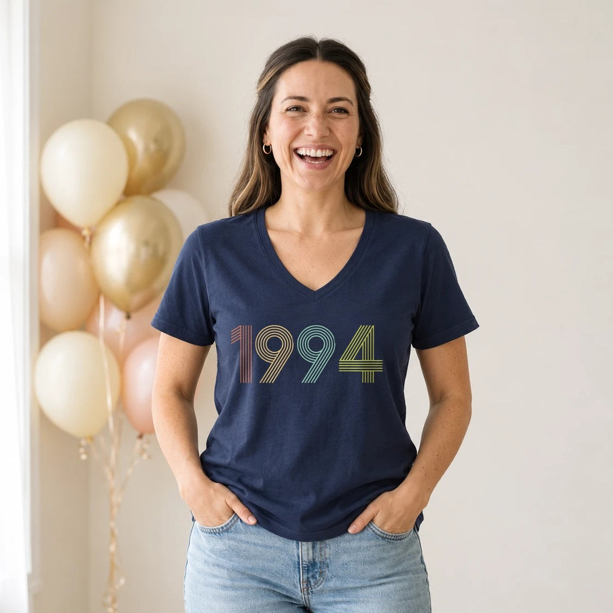 1994 Birth Year Shirt - Retro 32nd Birthday T-Shirt for Women - Navy Blue V-Neck