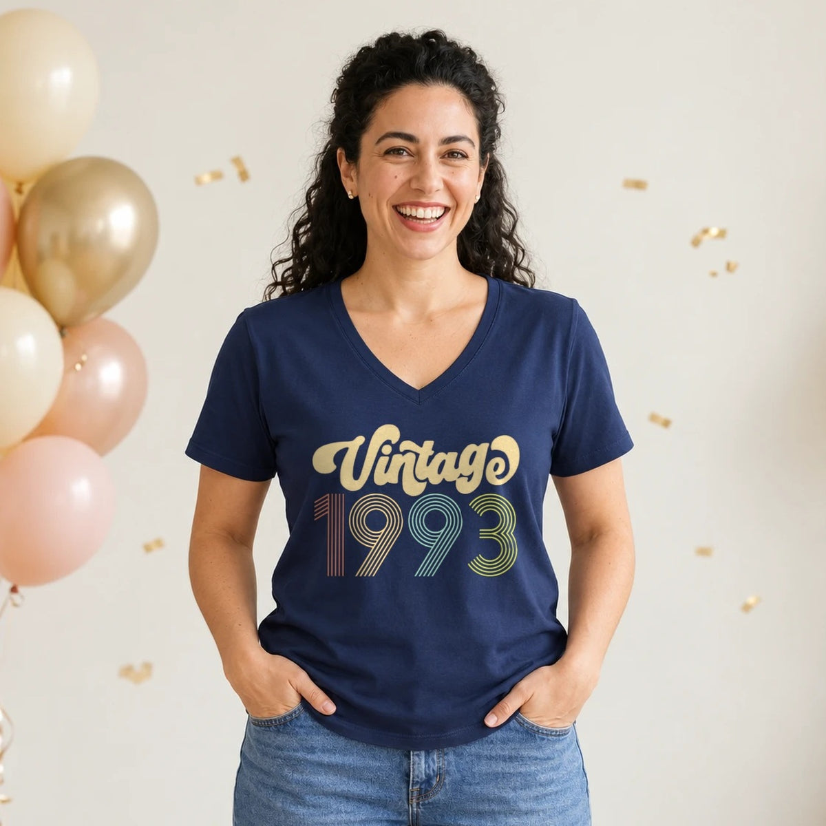 Vintage 1993 - Retro 33rd Birthday T-Shirt for Women - Navy Blue V-Neck