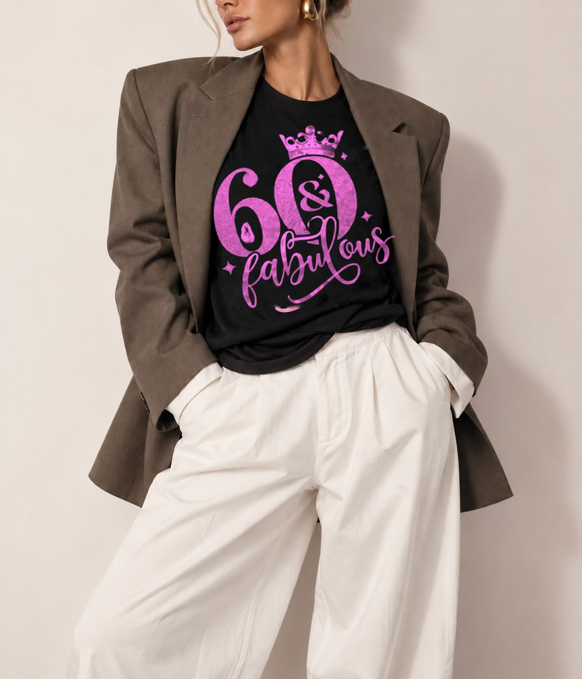 60 & Fabulous black t-shirt with pink glitter design