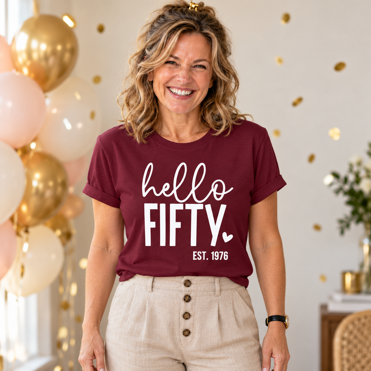 Hello Fifty 50th Birthday T-Shirt – Est. 1976