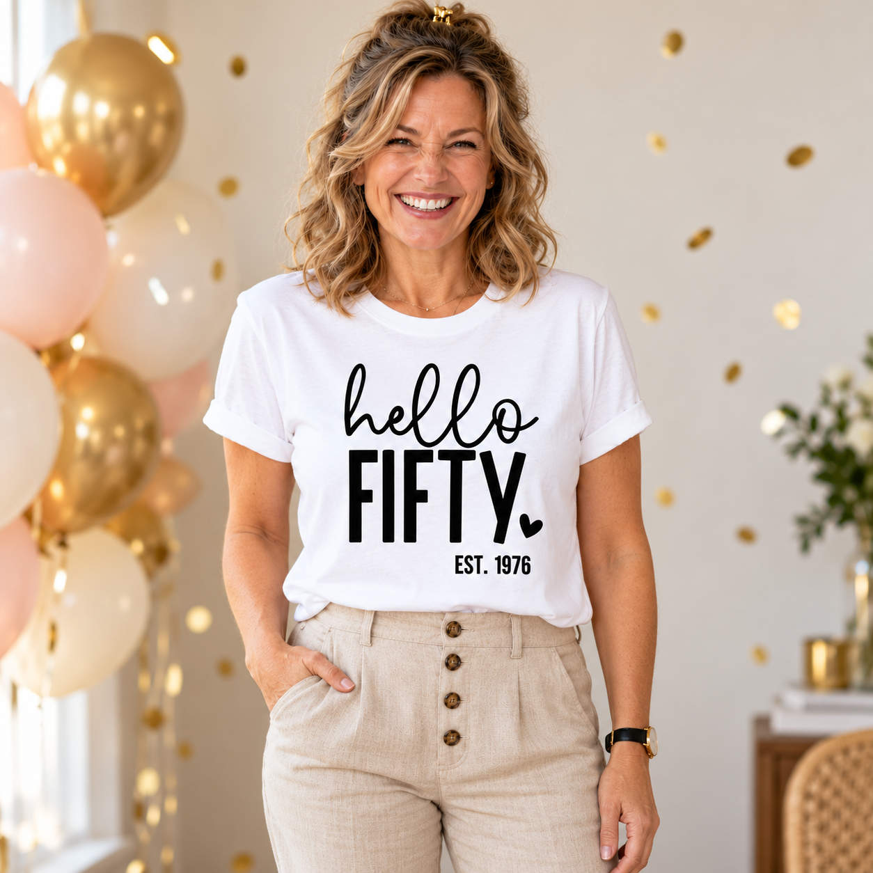 Hello Fifty 50th Birthday T-Shirt – Est. 1976