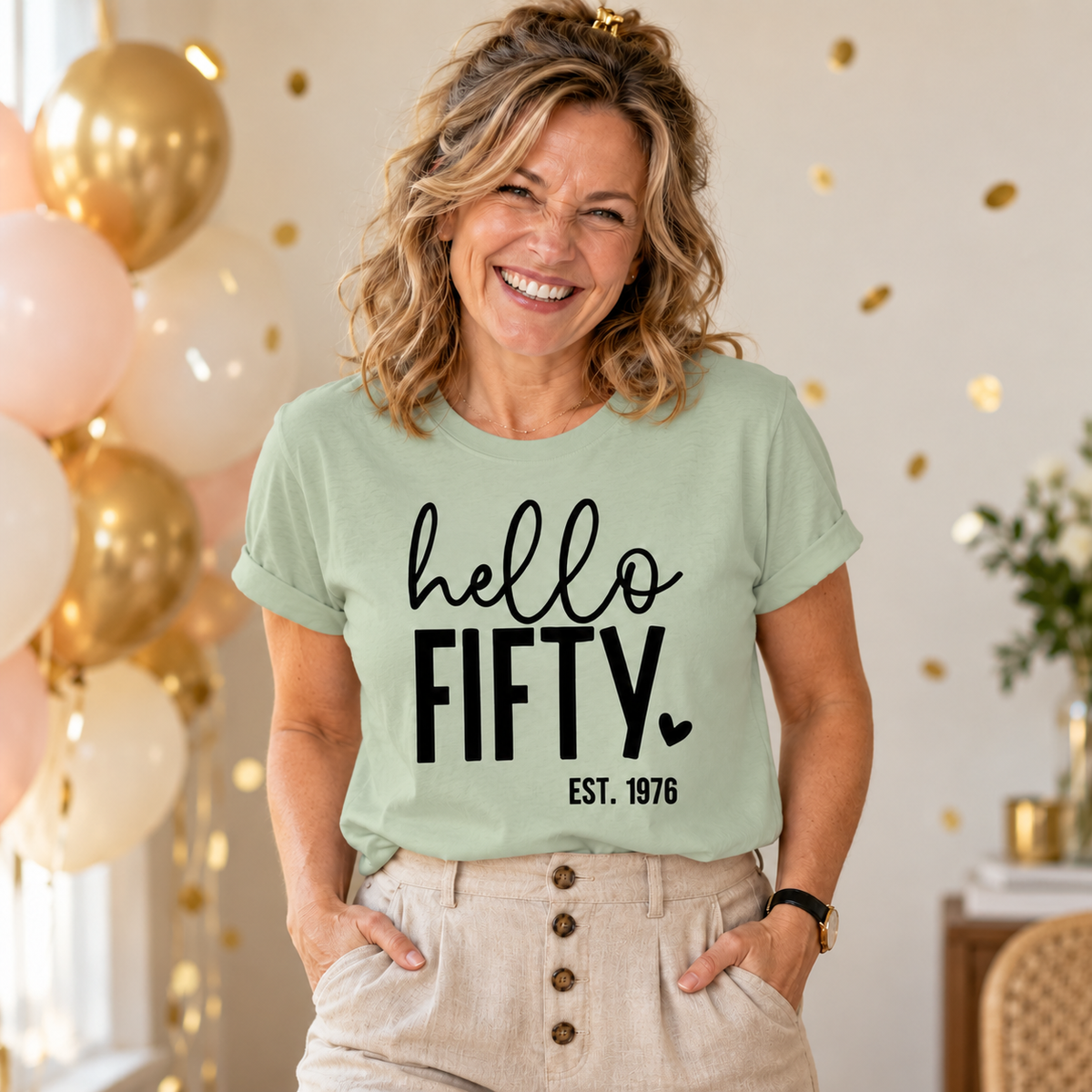 Hello Fifty 50th Birthday T-Shirt – Est. 1976