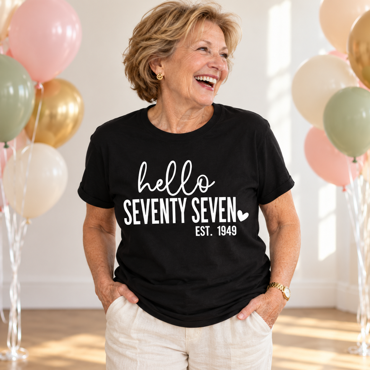 Hello Seventy-Seven 77th Birthday T-Shirt – Est. 1949