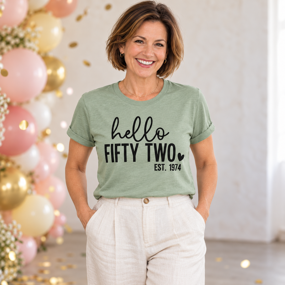 Hello Fifty-Two 52nd Birthday T-Shirt – Est. 1974