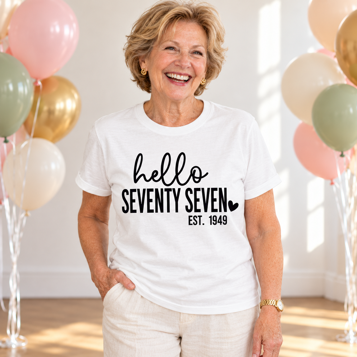 Hello Seventy-Seven 77th Birthday T-Shirt – Est. 1949