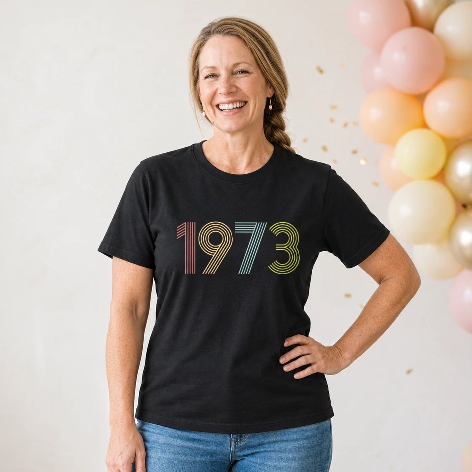 1973 Birth Year Shirt - Retro 53rd Birthday T-Shirt for Women - Black Round Neck