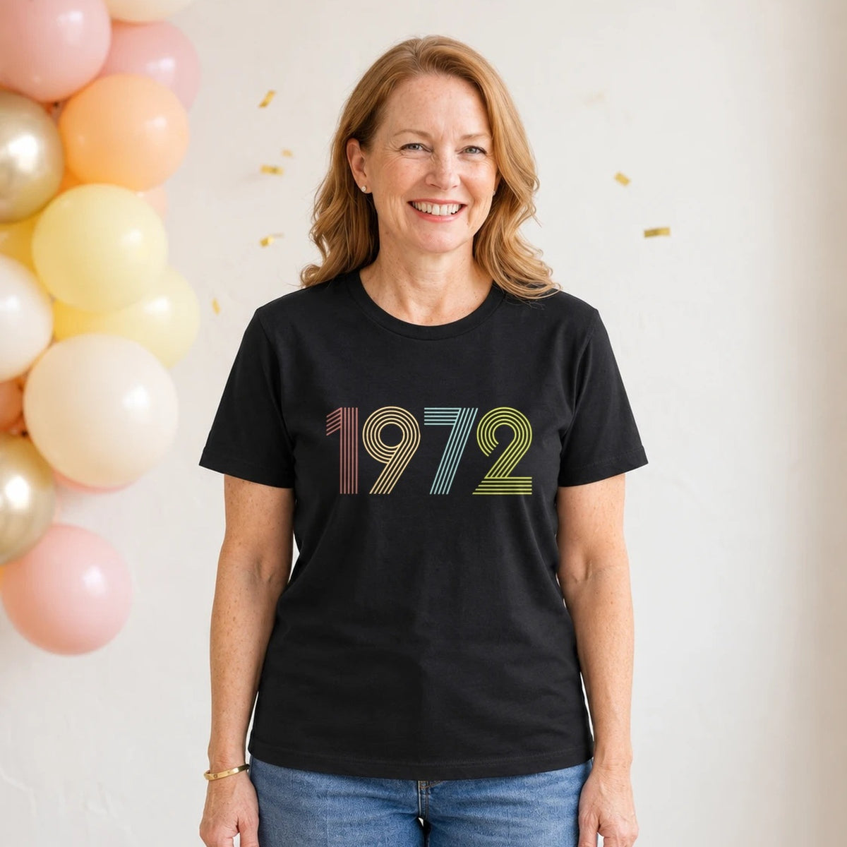 1972 Birth Year Shirt - Retro 54th Birthday T-Shirt for Women - Black Round Neck