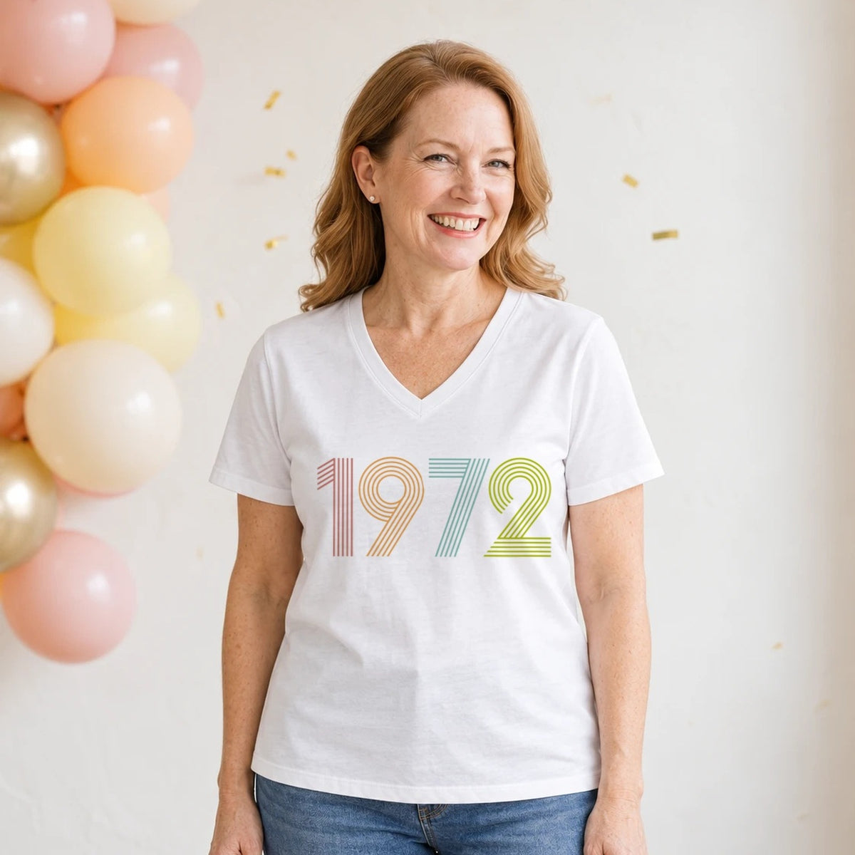 1972 Birth Year Shirt - Retro 54th Birthday T-Shirt for Women - White V-Neck