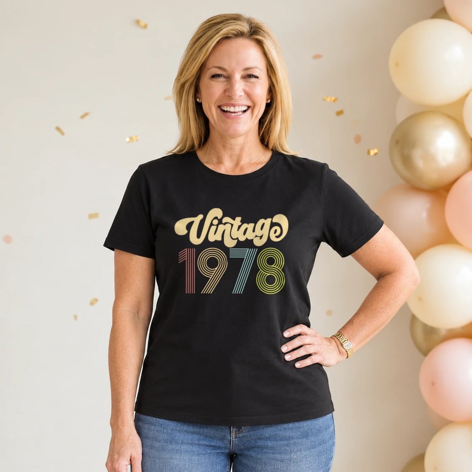 Vintage 1978 - Retro 48th Birthday T-Shirt for Women - Black Round Neck