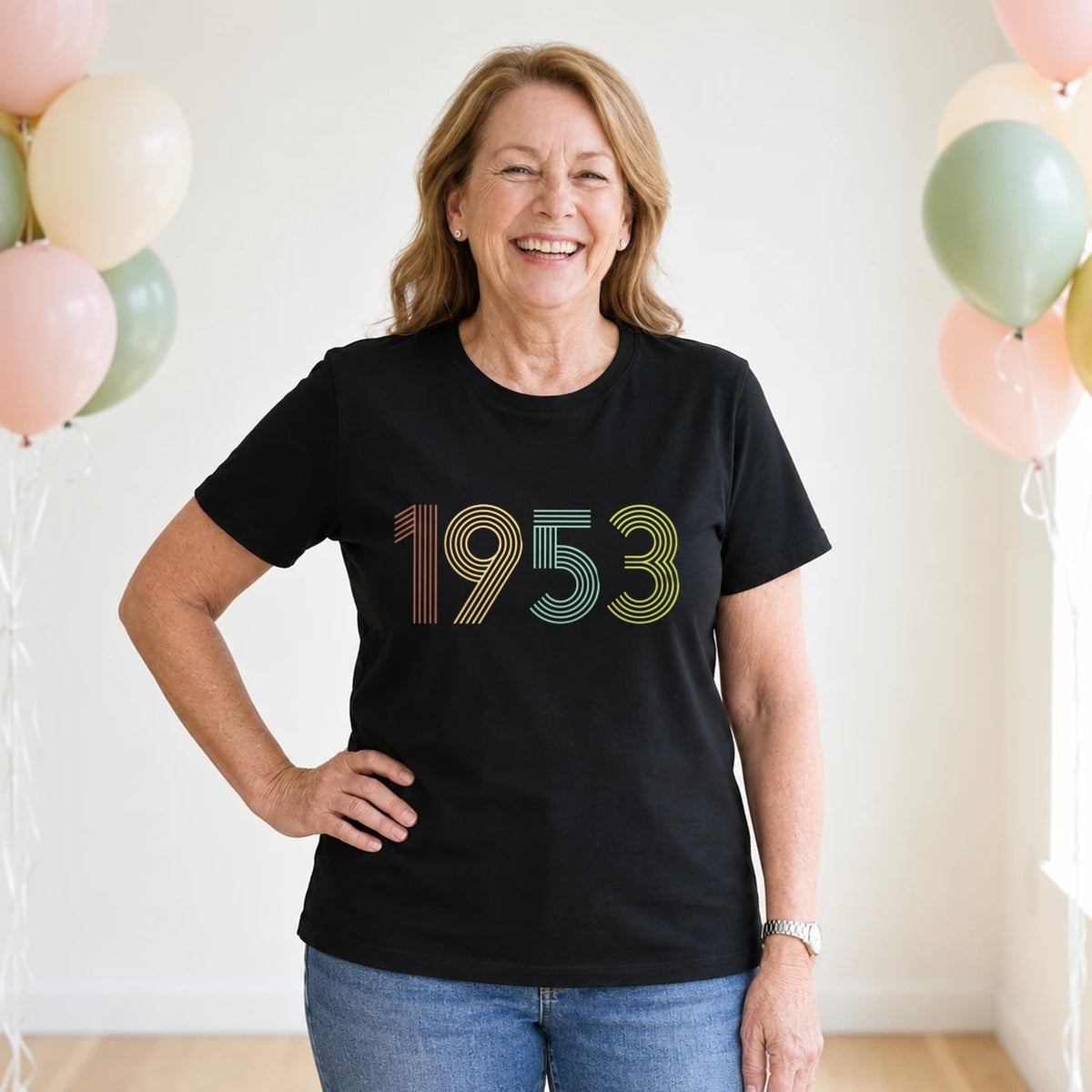1953 Birth Year Shirt - Retro 73rd Birthday T-Shirt for Women - Black Round Neck