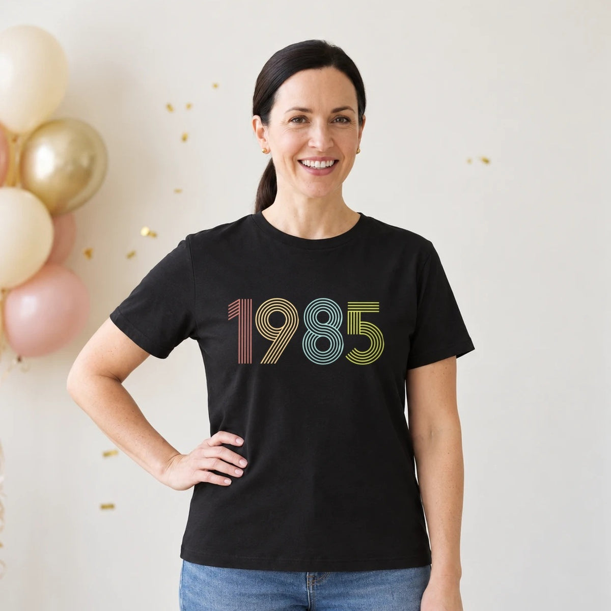 1985 Birth Year Shirt - Retro 41st Birthday T-Shirt for Women - Black Round Neck