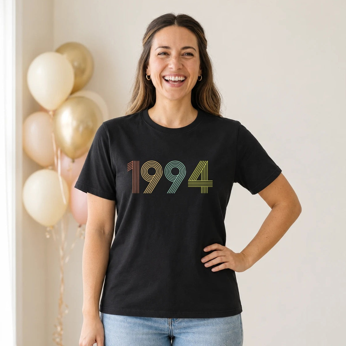 1994 Birth Year Shirt - Retro 32nd Birthday T-Shirt for Women - Black Round Neck