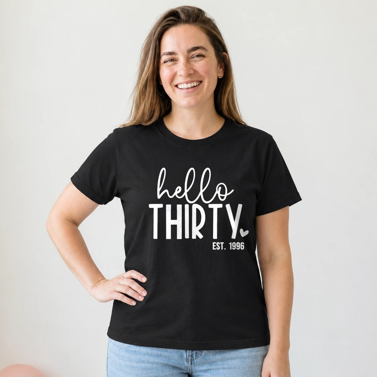 Hello Thirty 30th Birthday T-Shirt for Women - Est. 1996 - Black Round Neck