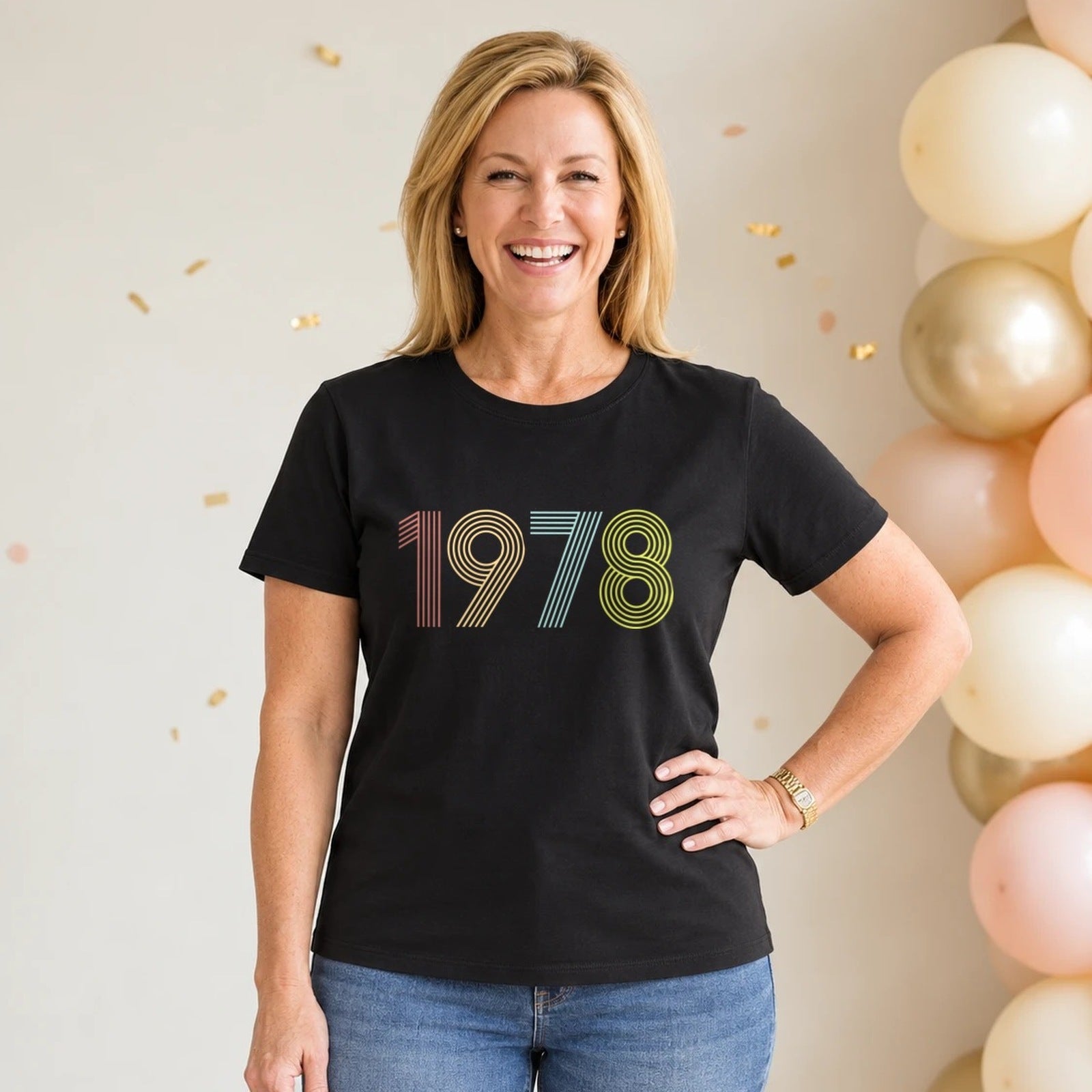 1978 Birth Year Shirt - Retro 48th Birthday T-Shirt for Women - Black Round Neck