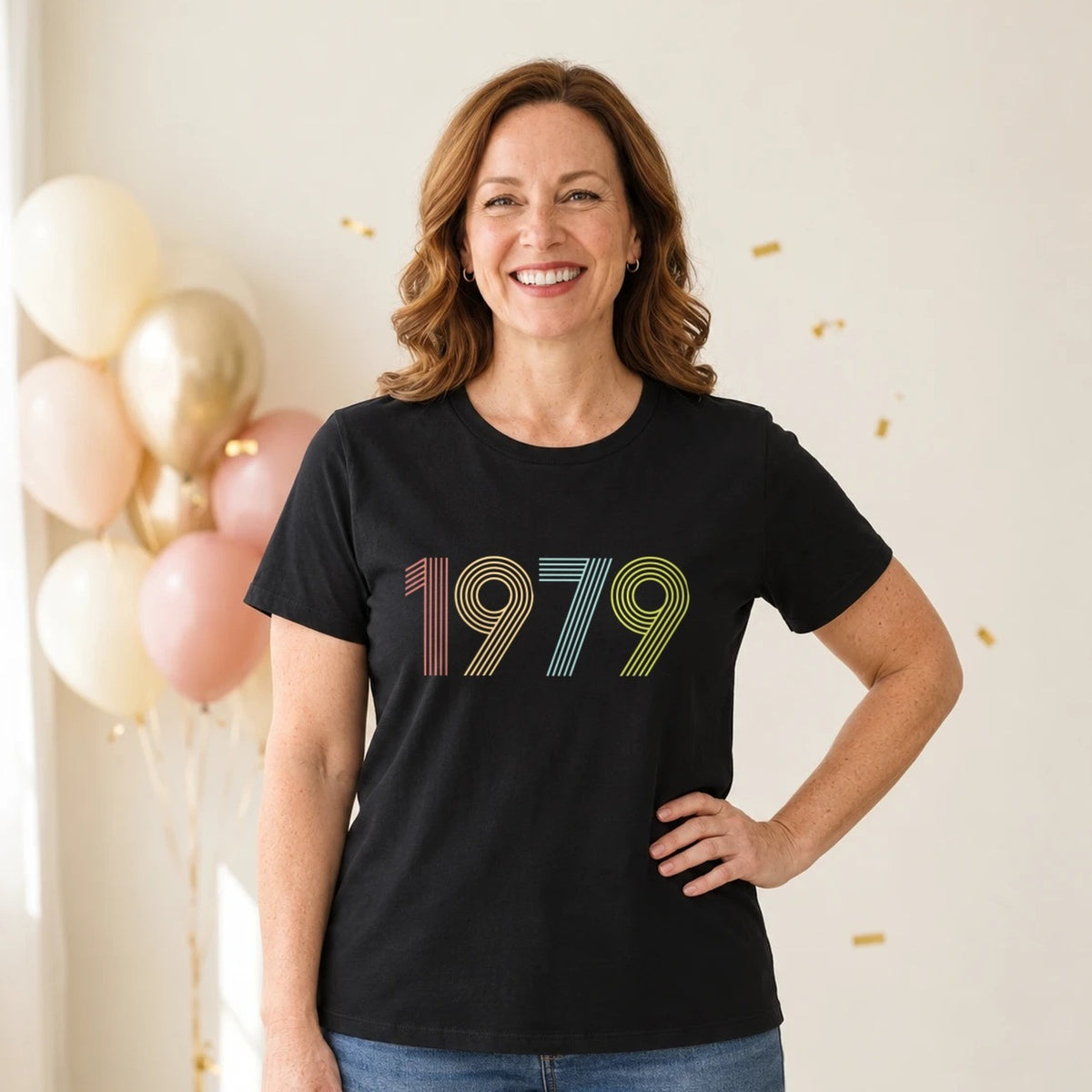 1979 Birth Year Shirt - Retro 47th Birthday T-Shirt for Women - Black Round Neck