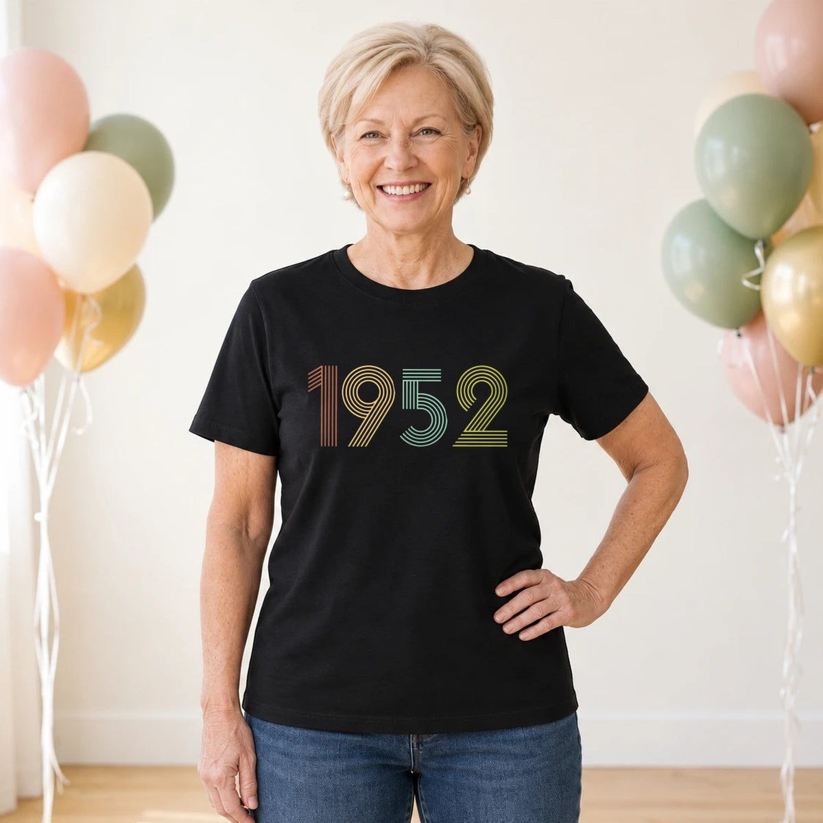 1952 Birth Year Shirt - Retro 74th Birthday T-Shirt for Women - Black Round Neck