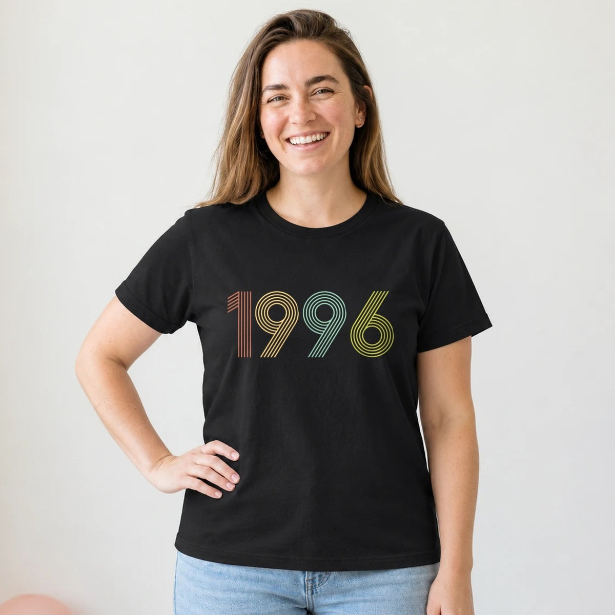 1996 Birth Year Shirt - Retro 30th Birthday T-Shirt for Women - Black Round Neck
