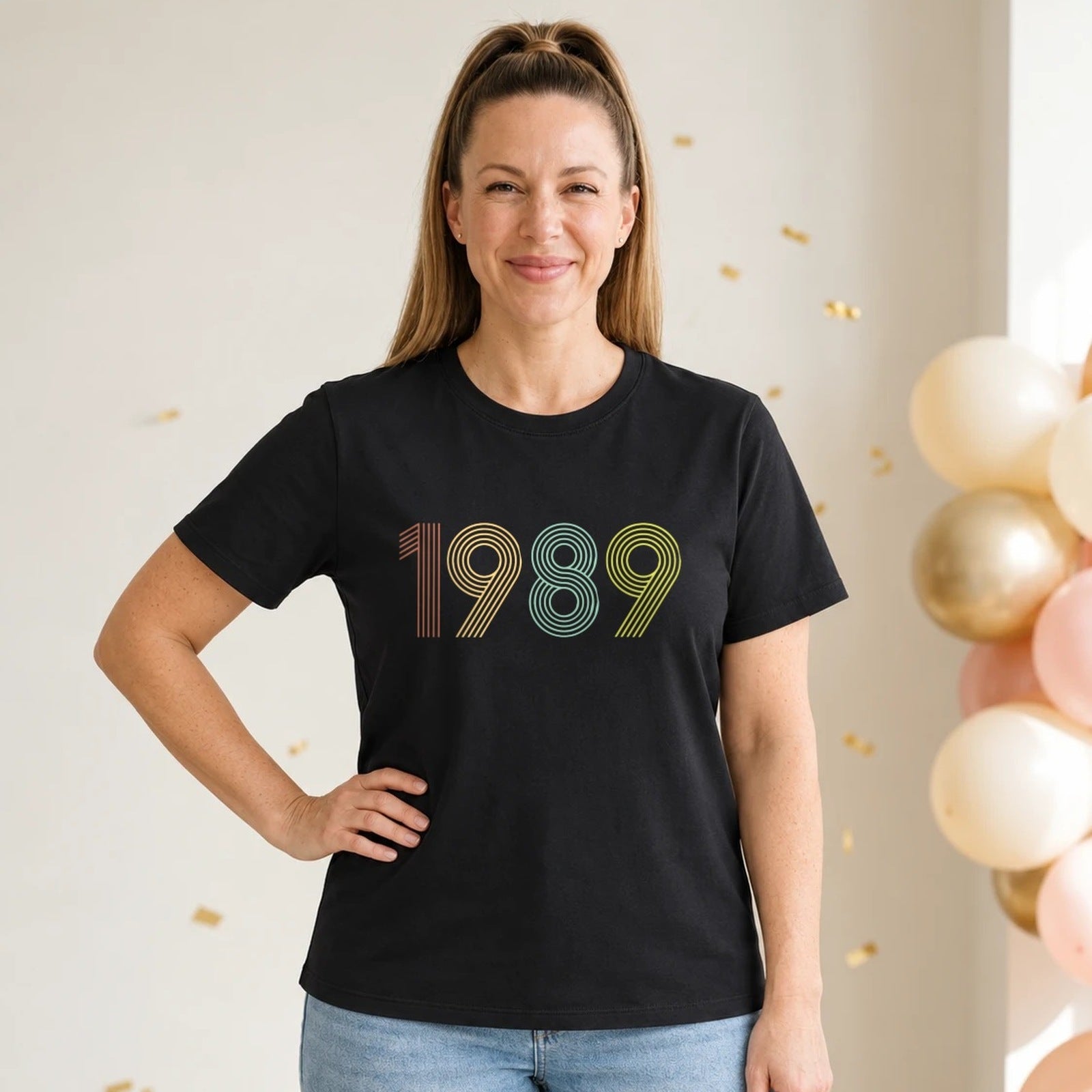 1989 Birth Year Shirt - Retro 37th Birthday T-Shirt for Women - Black Round Neck