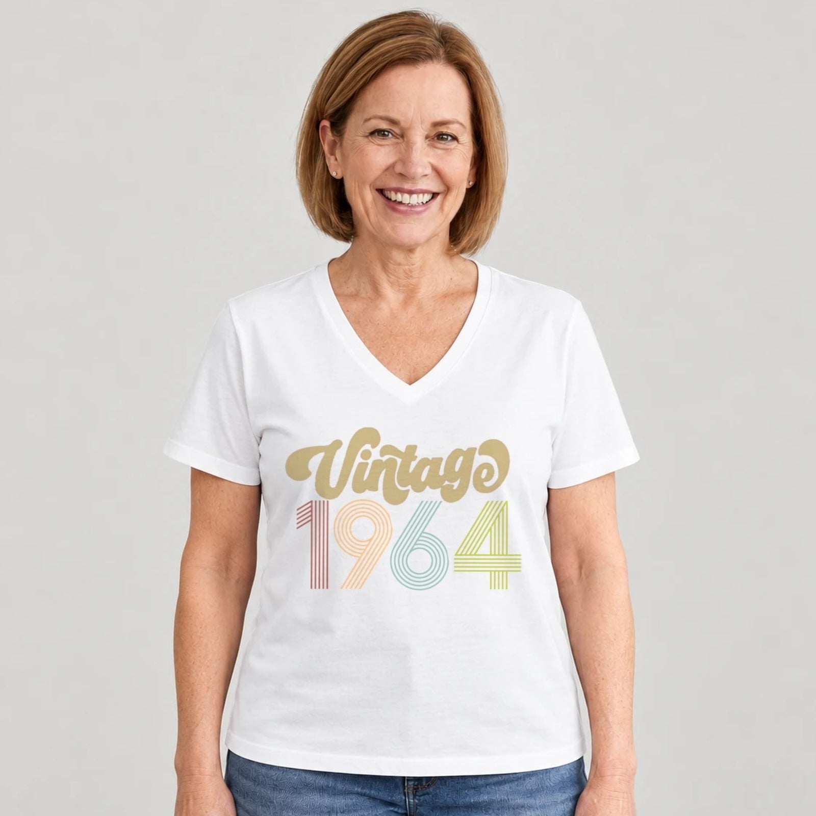Vintage 1964 - Retro 62nd Birthday T-Shirt for Women - White V-Neck